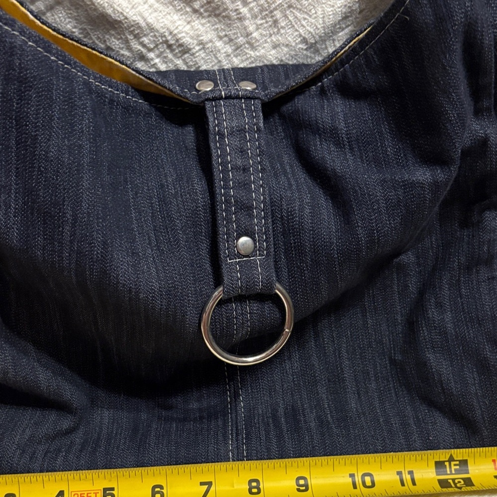 Stylish Denim hobo Shoulder Bag w yellow accents - Picture 4 of 9